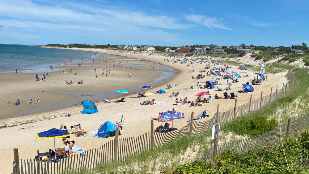 A crowded Corporation Beach in Dennis, Cape Cod.
