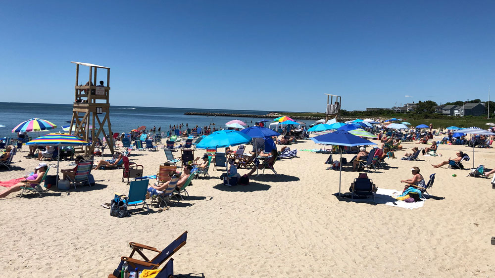 Lifeguards keep an eye on the waters at Pleasant Road Beach in Harwich, Cape Cod.