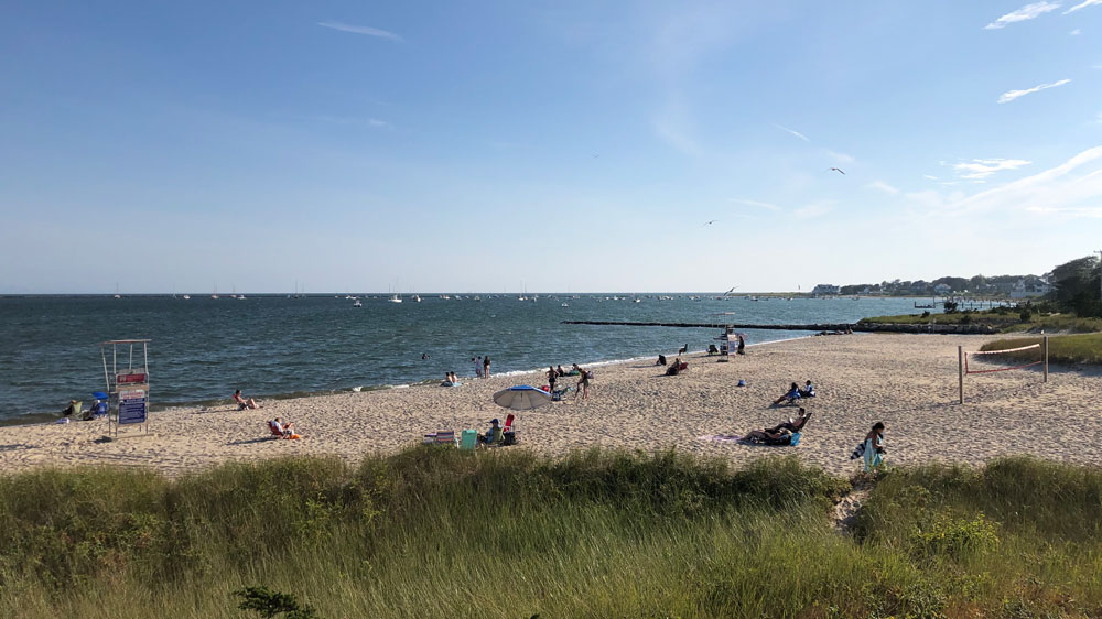 A sunny summer afternoon at Keyes Memorial Beach in Barnstable, Cape Cod.